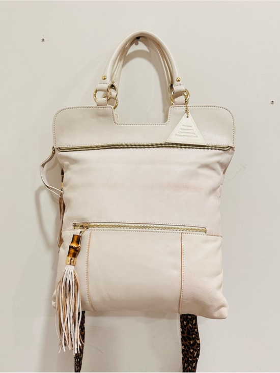 Sorial Handbags - Sorial New York Leather Convertible Backpack Tote Bag Ivory Bamboo Leopard Cream